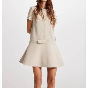 NEW THEO THE LABEL daphne fluted mod dress in stone